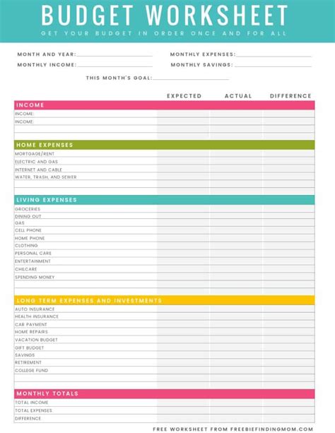 household budget worksheet  printable freebie finding mom