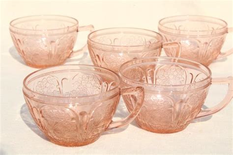 Jeannette Cherry Blossom Pink Depression Glass Tea Cups Vintage Blush