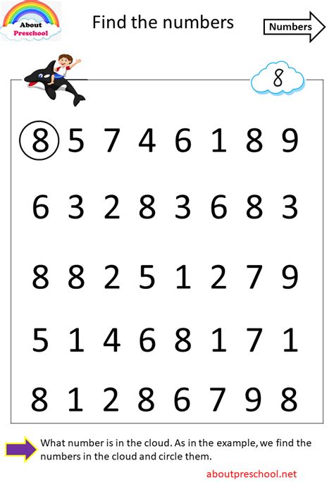 number  tracing worksheet  kids  printable find  numbers