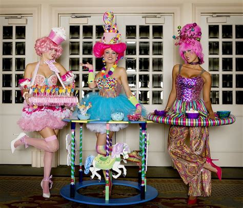 candy girls circular trays and whole table outfits candy dress