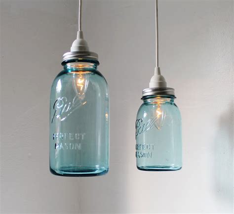 Sea Glass Mason Jar Pendant Lights Set Of 2 Hanging By