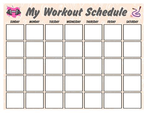 fillable workout calendar template printable calendar