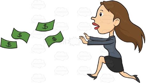 Woman Looking Worried Chasing Green Money Floating Blowing Away