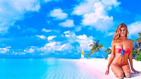 Free Download Nina Agdal Model On Beach In Bikini 4k Uhd Hot Wallpaper