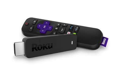 roku  stick portable power packed  device  voice remote  buttons