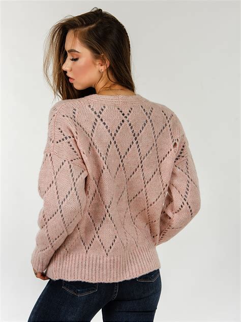 sweter damski azurowy dodatki uniwersalny kolor rozowy sklep internetowy szachownica