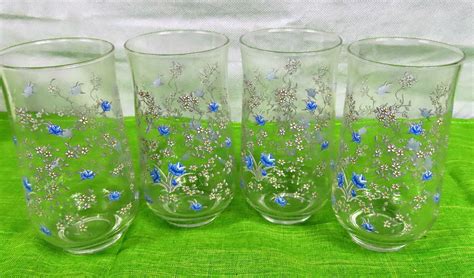 Vintage Clear Glass Floral Libbey Drinking Glasses Set Of 4 Libbey