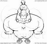 Rooster Clipart Muscular Cartoon Outlined Coloring Vector Cory Thoman Regarding Notes sketch template