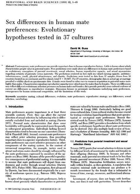 Pdf Buss David M 1989 “sex Differences In Human Mate