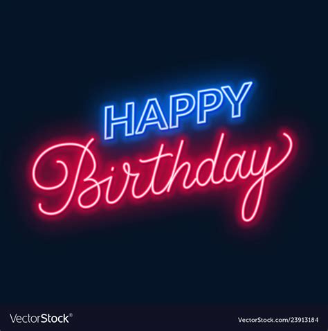 happy birthday neon sign greeting card  dark vector image
