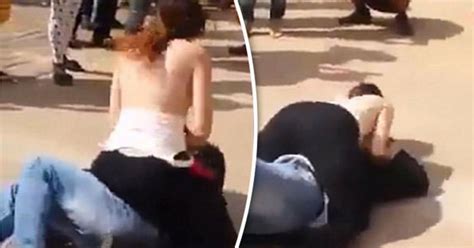 watch woman pins down sex pest in street strips and rubs breasts in