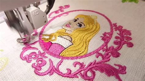 machine embroidery design princess aurora disney  royal present embroidery youtube