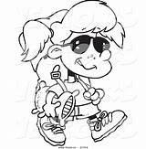 Camper Cartoon Coloring Girl Gear Camping Carrying Pages Vector Outlined Her Leishman Ron Royalty sketch template