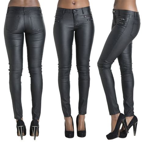 new elastic leather pants zipper solid leggings skinny women full