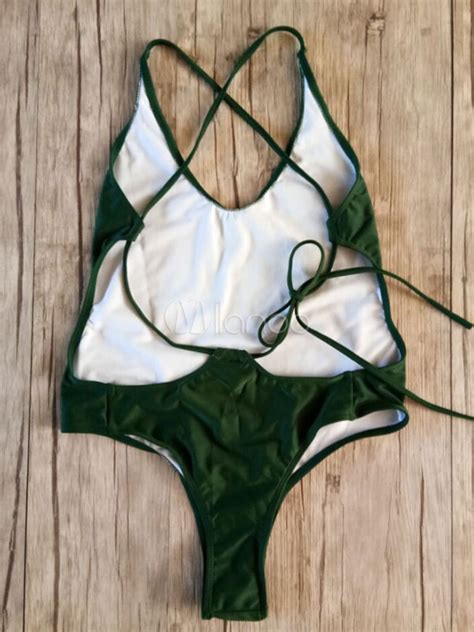 one piece bathing suit v neck backless straps sexy neon green swimwear