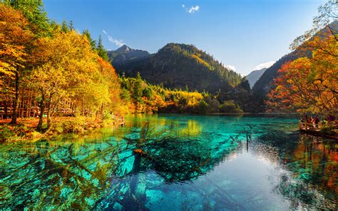 fondos de pantalla  china jiuzhaigou parque rios otono montanas valley naturaleza