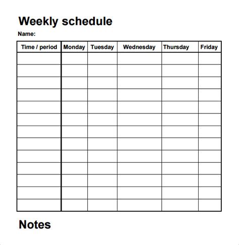 blank work schedule template  printable