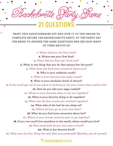 21 Questions Game Free Bachelorette Party Printables Popsugar Smart