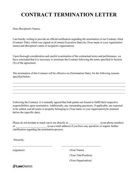 contract termination letter template  print lawdistrict