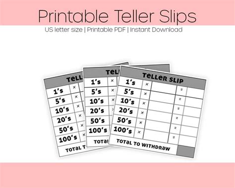 printable teller slips easy  teller denomination slips cash envelope