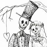 Skeleton Bride Groom Drawing Halloween Dead Wedding Clipart Couple Gothic Vintage Print Giclee Skull Pen Steampunk Clip Ink Los Drawings sketch template