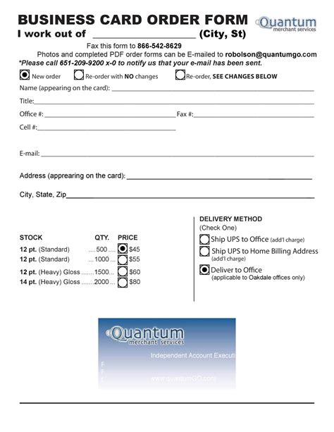 business card order sample business card order form