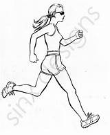 Girl Running Jogging Inked Drawing Pencils Way sketch template