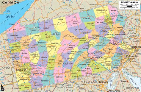 labeled map  pennsylvania  capital cities