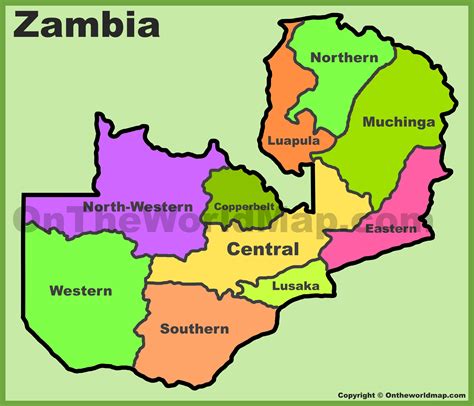 zambia provinces map provinces  zambia ontheworldmapcom