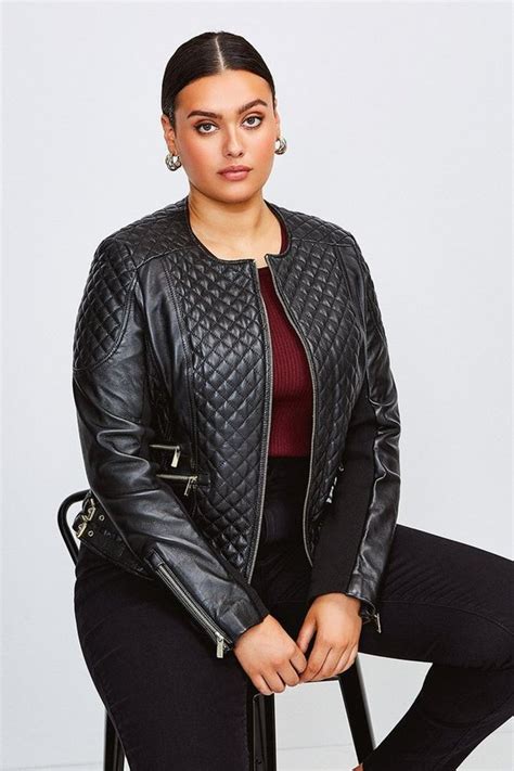 Curve Leather Quilted Jacket Karen Millen