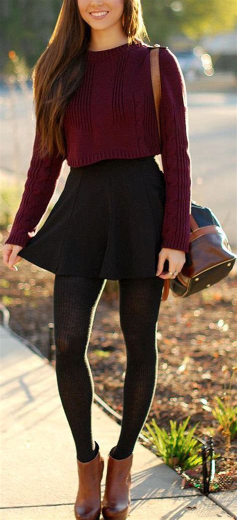 classy winter outfit ideas for teenagers for teen girls crop top skater skirt st trend wear