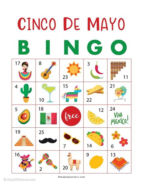 cinco de mayo bingo  printable fun activities  kids