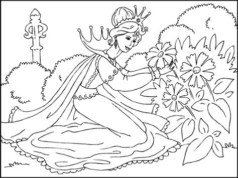 princess admiring flowers coloring page coloring pages