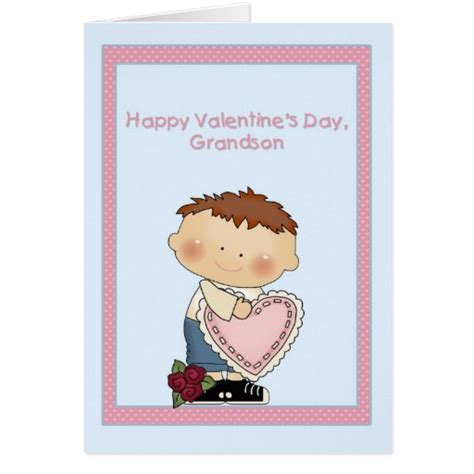 happy valentine grandson pink heart greeting card zazzle