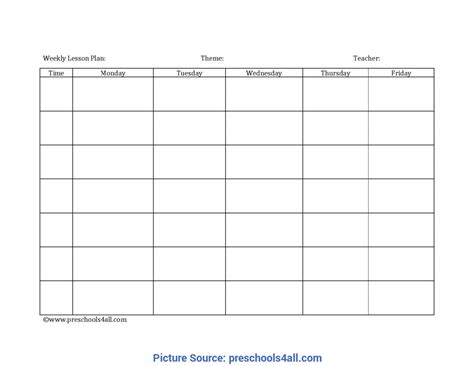 printable template childcare lesson plan   calendar printable