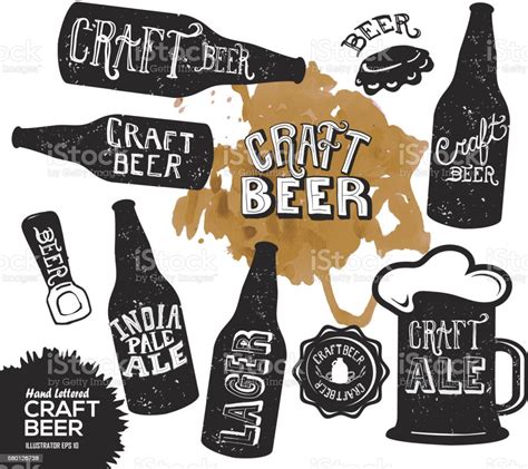 Hand Lettered Set Of Craft Beer Bottles Stock Illustration Download