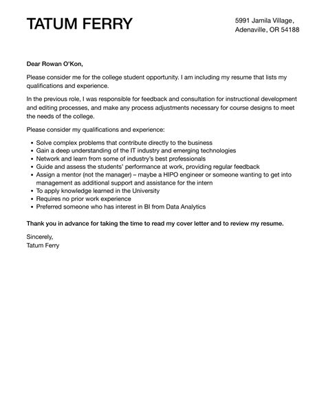 cover letter examples college