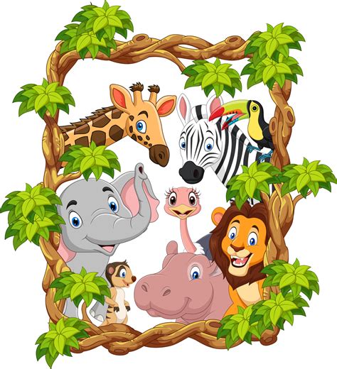 cartoon collection happy zoo animals  vector art  vecteezy