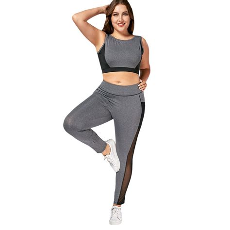 2018 women hot yoga set fitness apparel sleeveless plus size wirefree bra and mesh panel