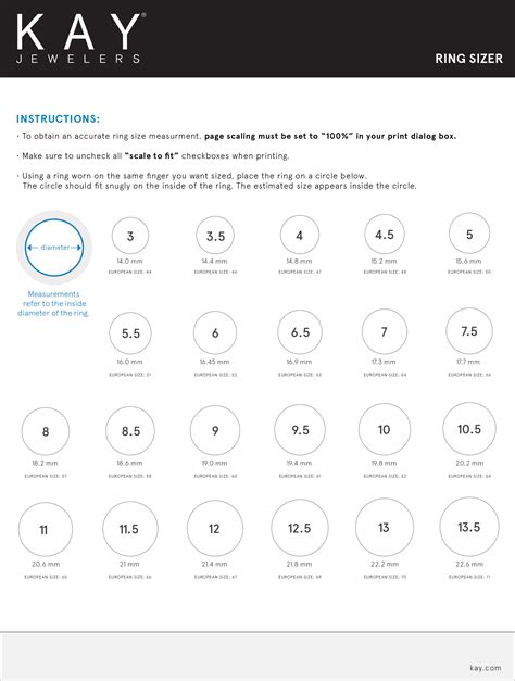 ring size chart kay