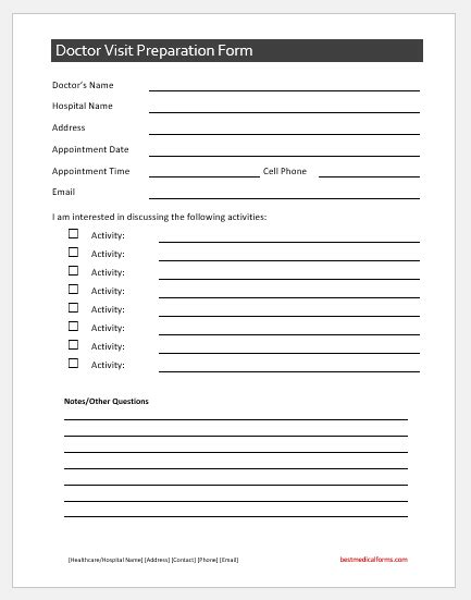 printable doctor visit form template printable templates