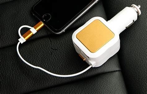 micro  pin retractable usb cable car charger dual usb ports portable mini  charger