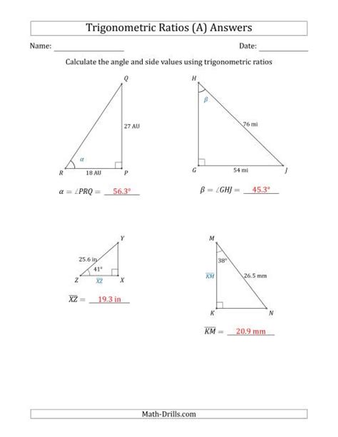 Geometry Worksheets Trigonometry Worksheets Calculating