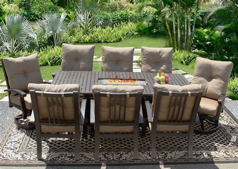 rectangle outdoor patio pc dining set seats   fire table