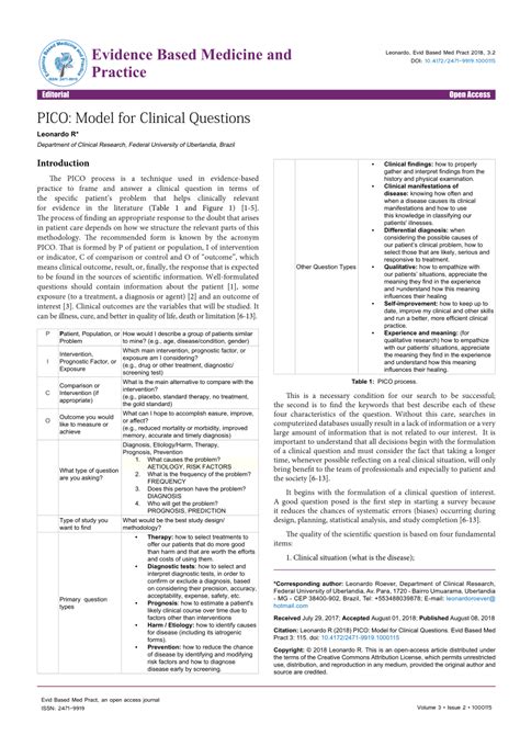 pico model  clinical questions
