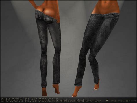 Second Life Marketplace Pulled Down Floral Pants Gray