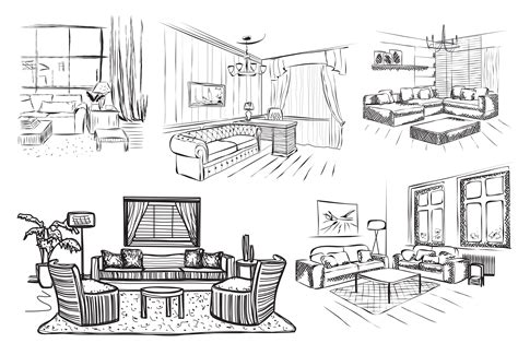 room interior sketch custom designed illustrations creative market
