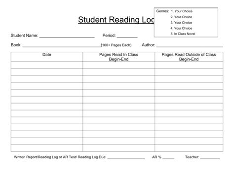 student reading log