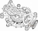 Steampunk Drawing Coloring Gear Tattoo Drawings Gears Clock Pages Biomech Choose Board Sticker sketch template