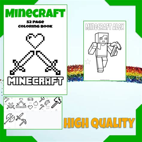 minecraft coloring pages printable birthday coloring etsy